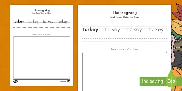 Turkey Read, Trace, Write, and Draw Activity